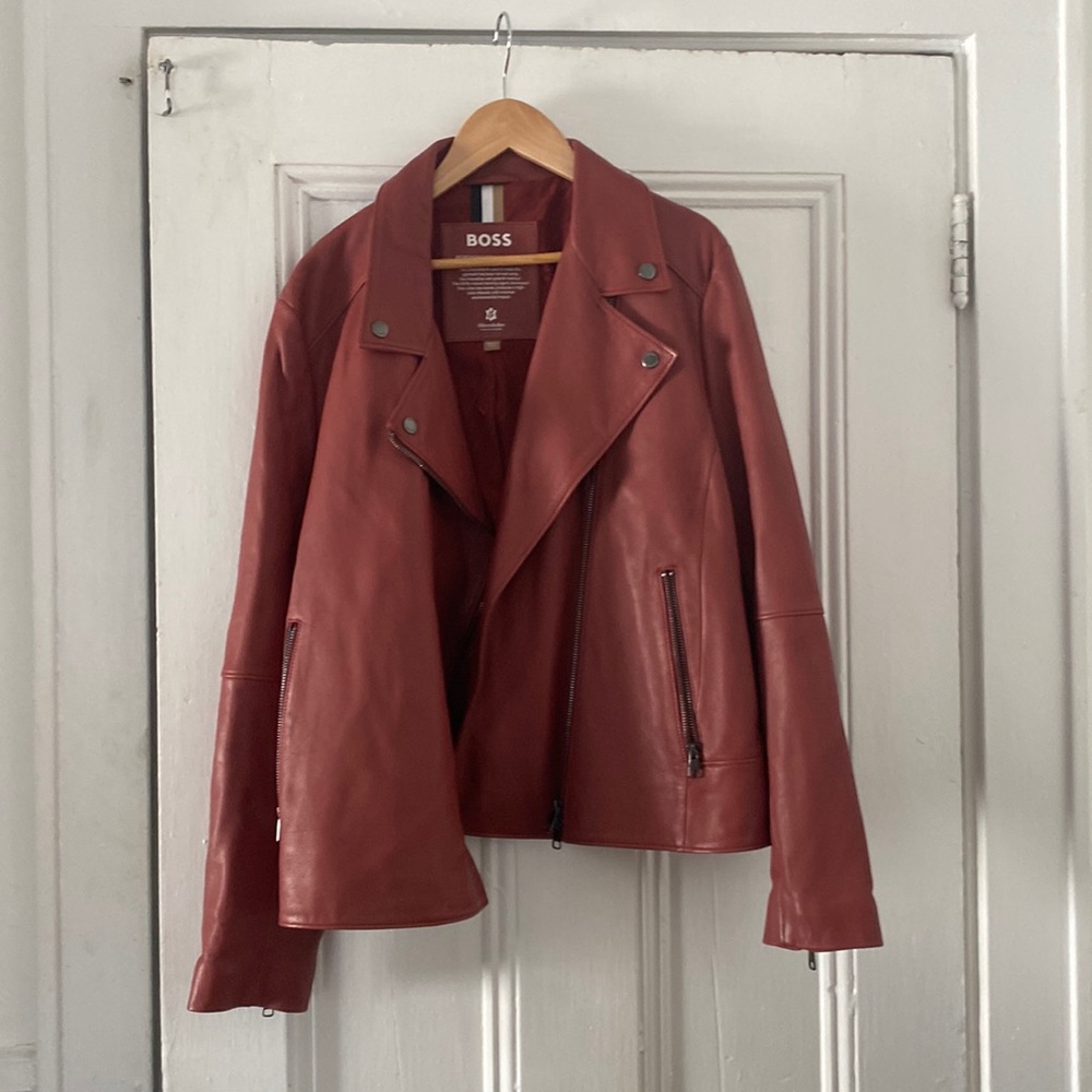 BOSS brick red colored lamb leather jacket